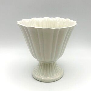 Shawnee Pottery USA White Ceramic Scalloped Vase, Fluted Design & Footed Base